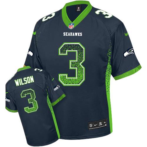 Men's Elite Russell Wilson Nike Jersey Navy Blue - #3 Drift Fashion NFL Seattle Seahawks